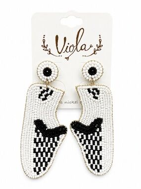 Viola Beaded Black & White Vans Slip-On Sneaker Earrings Statement Dangle NWT